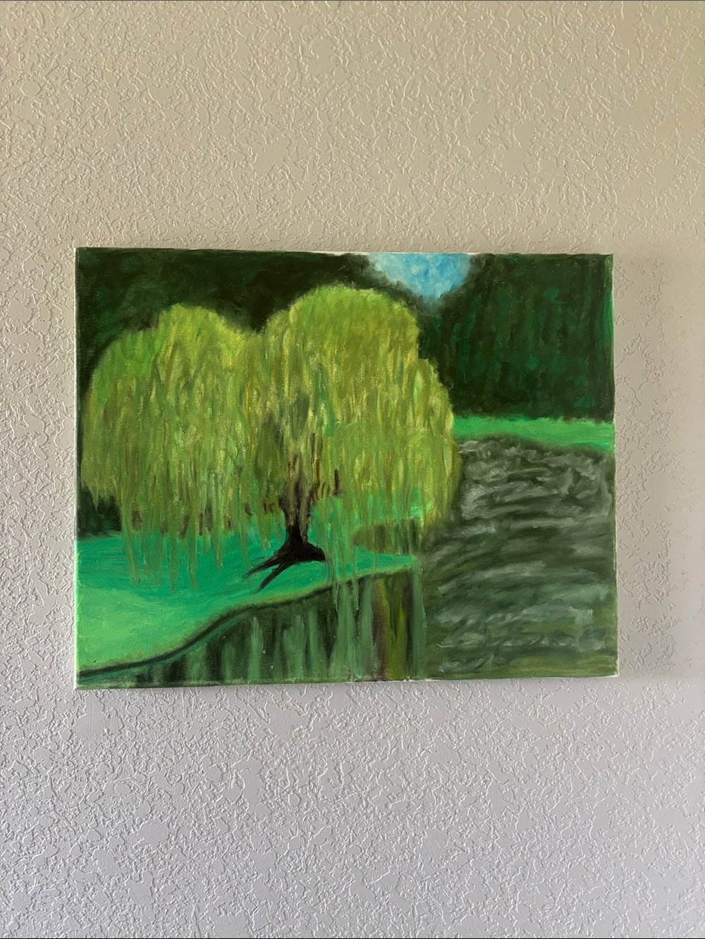 Serene Willow Tree Canvas Wall Art in Green